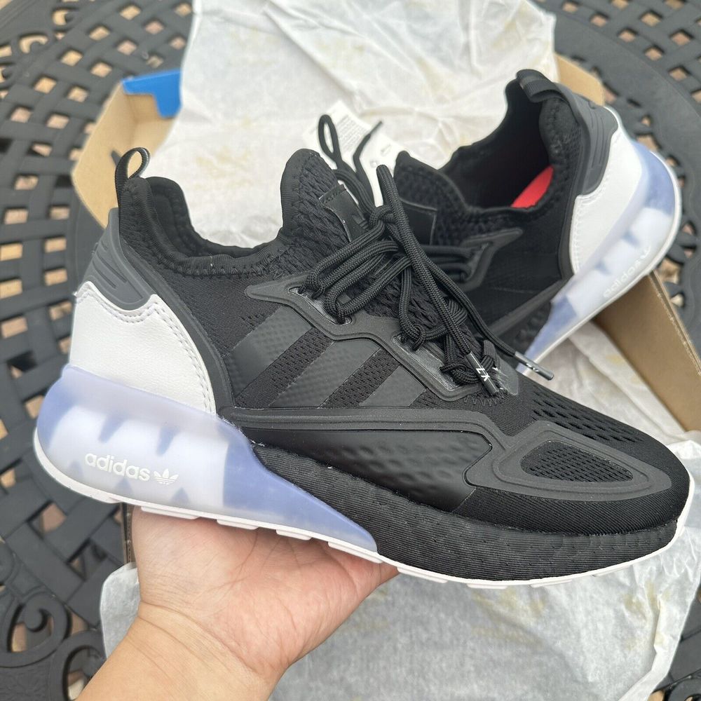 adidas Kids Black White Sneakers with Translucent Blue Heel